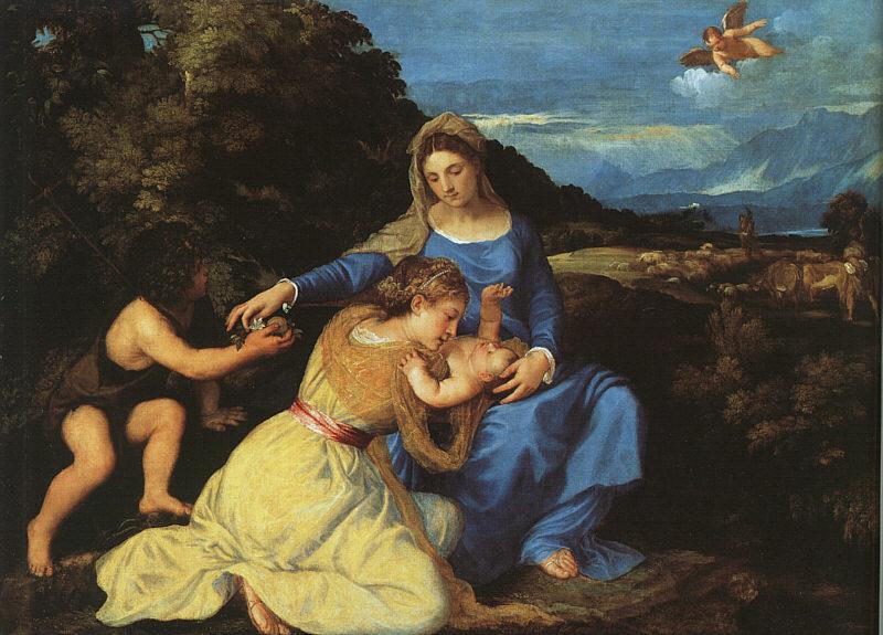  Titian Madonna and Child with the Young St.John the Baptist St.Catherine Sweden oil painting art